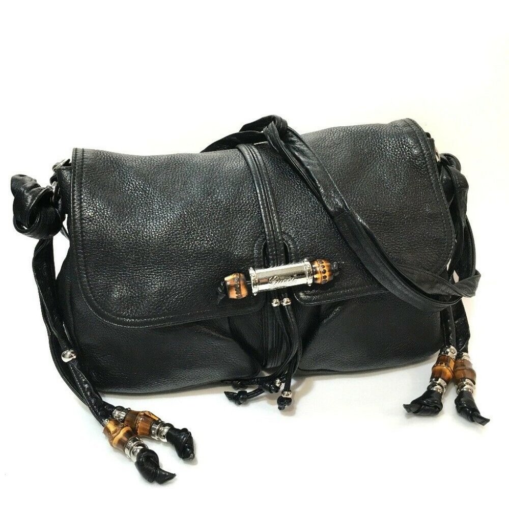 GUCCI Women's Bag Bamboo Shoulder Bag Black Leathe